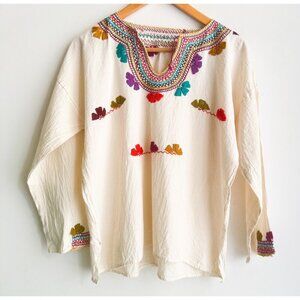 Vintage cotton Gauze Embroidered Boho Top M